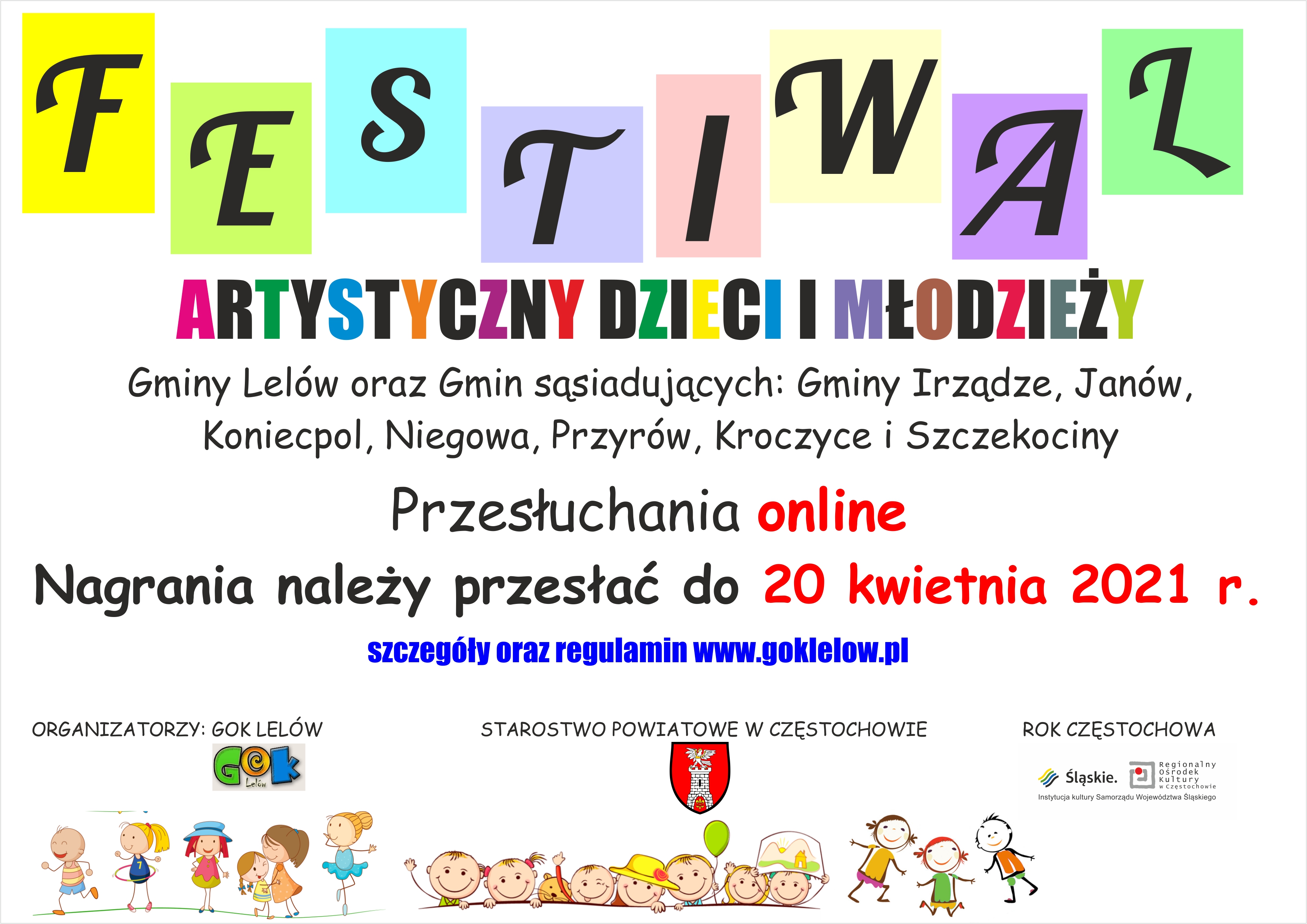 Plakat -Festiwal Artystyczny Dzieci i Młodzieży. Tekst alternatywny znajduje się poniżej.