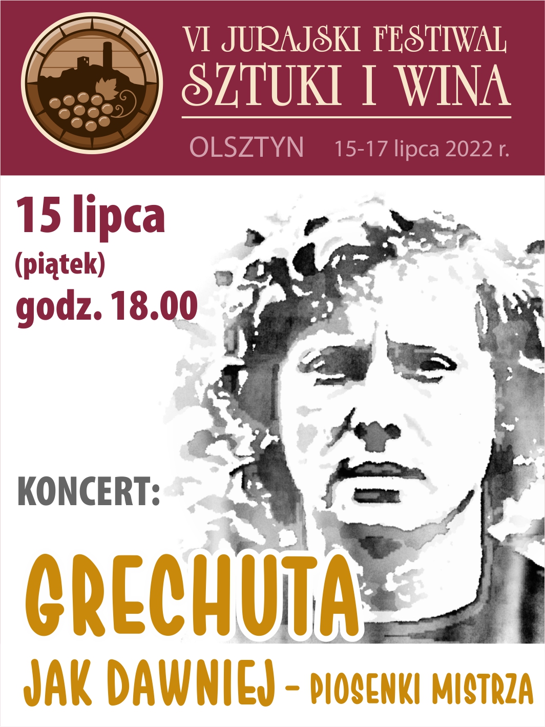 Plakat zaprasza na koncert Grechuta - Jak dawniej piosenki Mistrza
