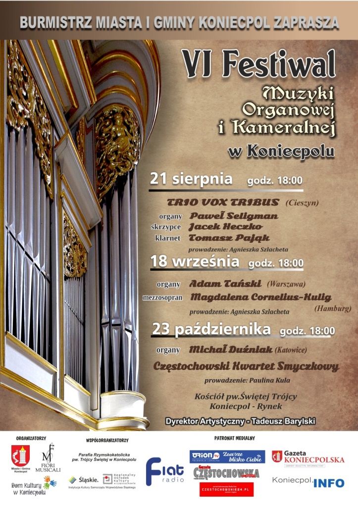 Plakat zapraszający na 6 Festiwal Muzyki Organowej i Kameralnej