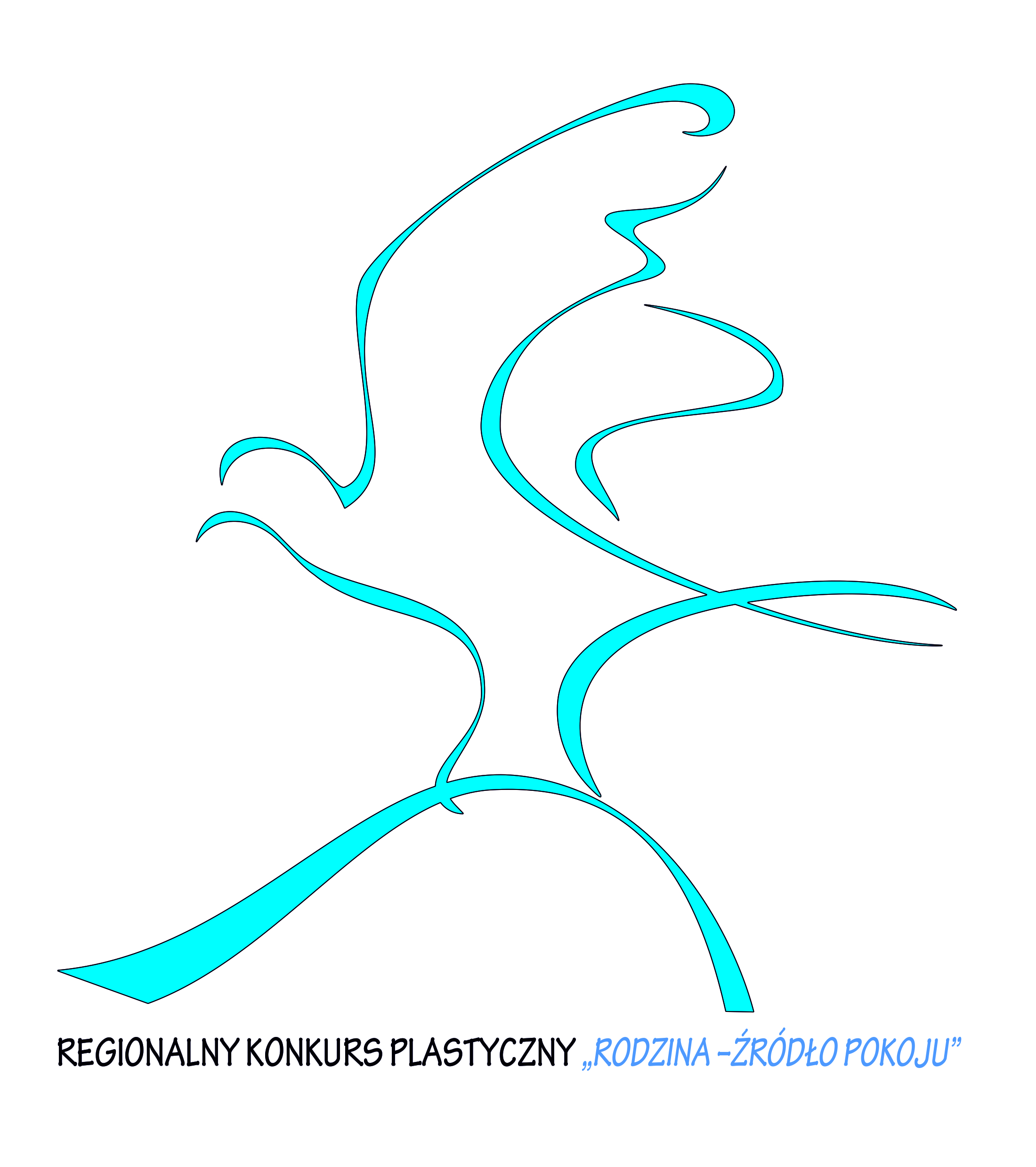 Plakat - grafika gołębia z rozwartymi skrzydłami. Regionalny Konkurs Plastyczny - Rodzina Źródło Pokoju.