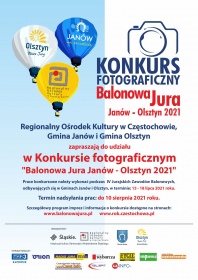 Plakat promujący Konkurs fotograficzny Balonowa Jura Janów-Olsztyn 2021. Tekst alternatywny w treści.