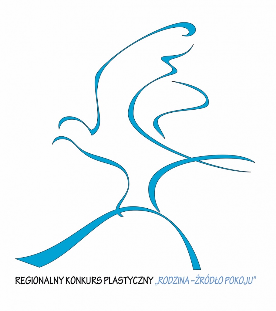 Grafika - Regionalny Konkurs Plastyczny Rodzina - źródło pokoju. Grafika przedstawiająca gołębia wznoszącego się w powietrze.